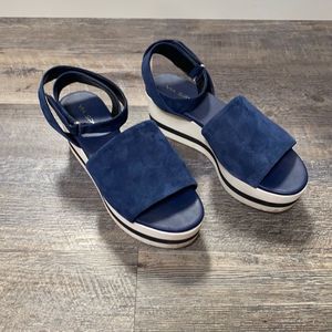 Via Spiga Blue & White Suede Platform Sandals